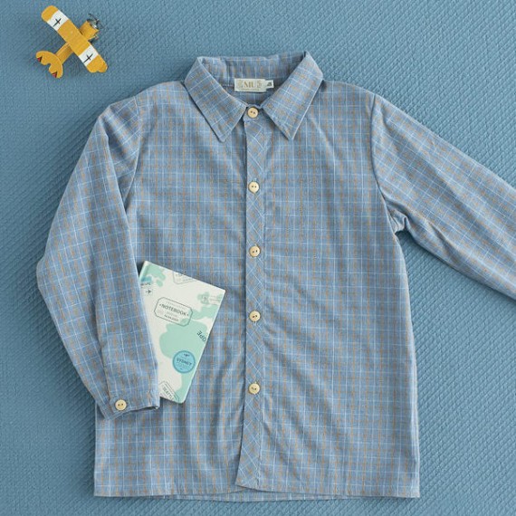 Camisa niño escocés cielo